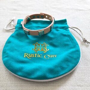 Rustic Cuff Pink/Peach Single Wrap Leather Bracelet with Metal Logo Details